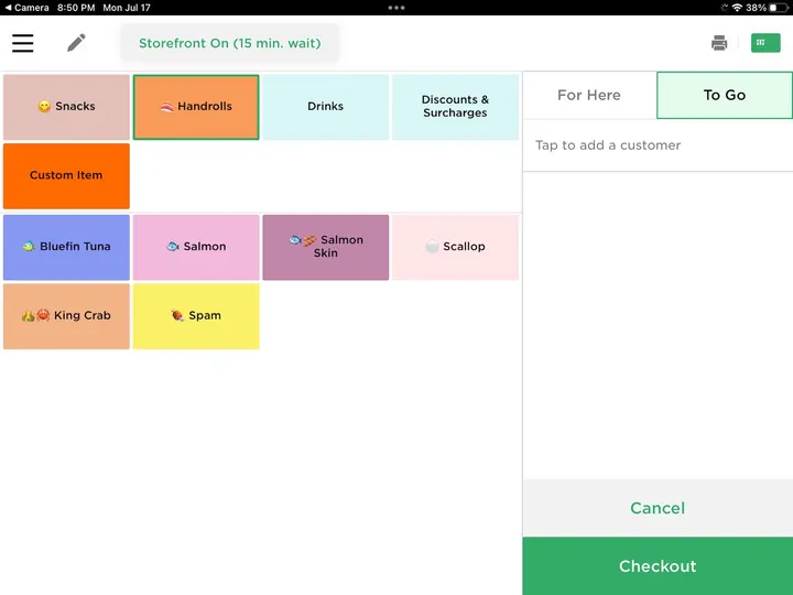 Avocado register screen on an iPad
