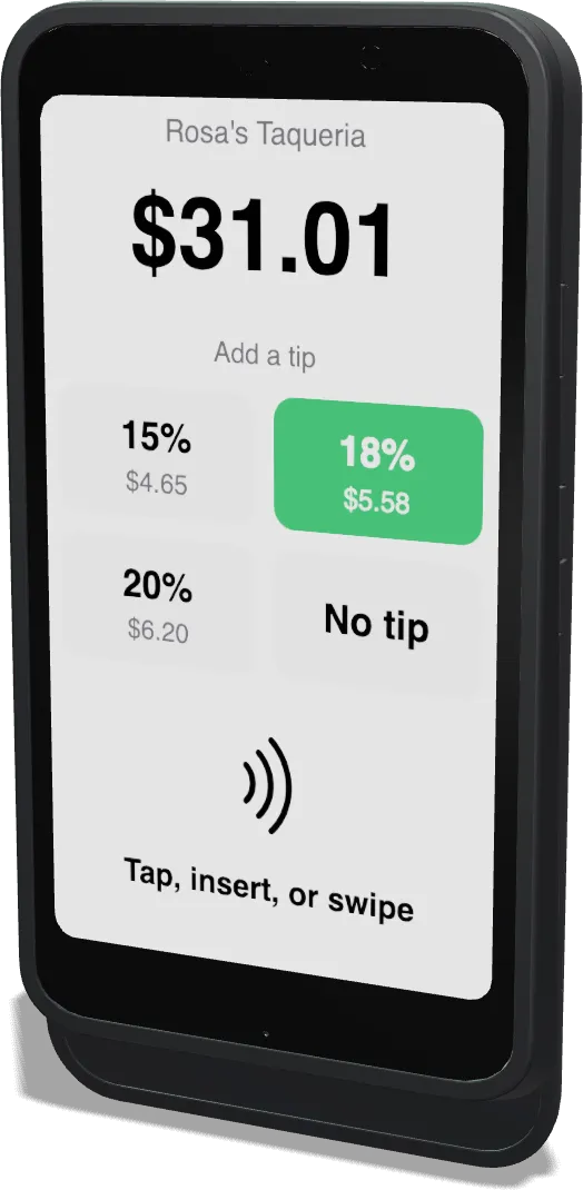 Stripe S710 reader showing a tip screen