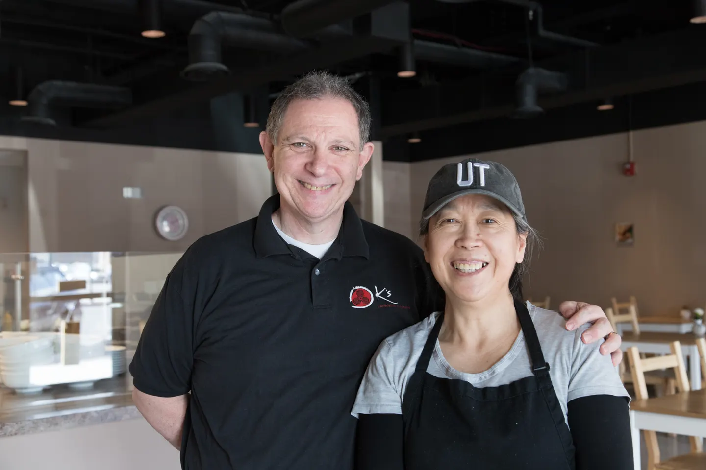 Phil Stevenson and Kazuyo inside K's Japanese Kitchen