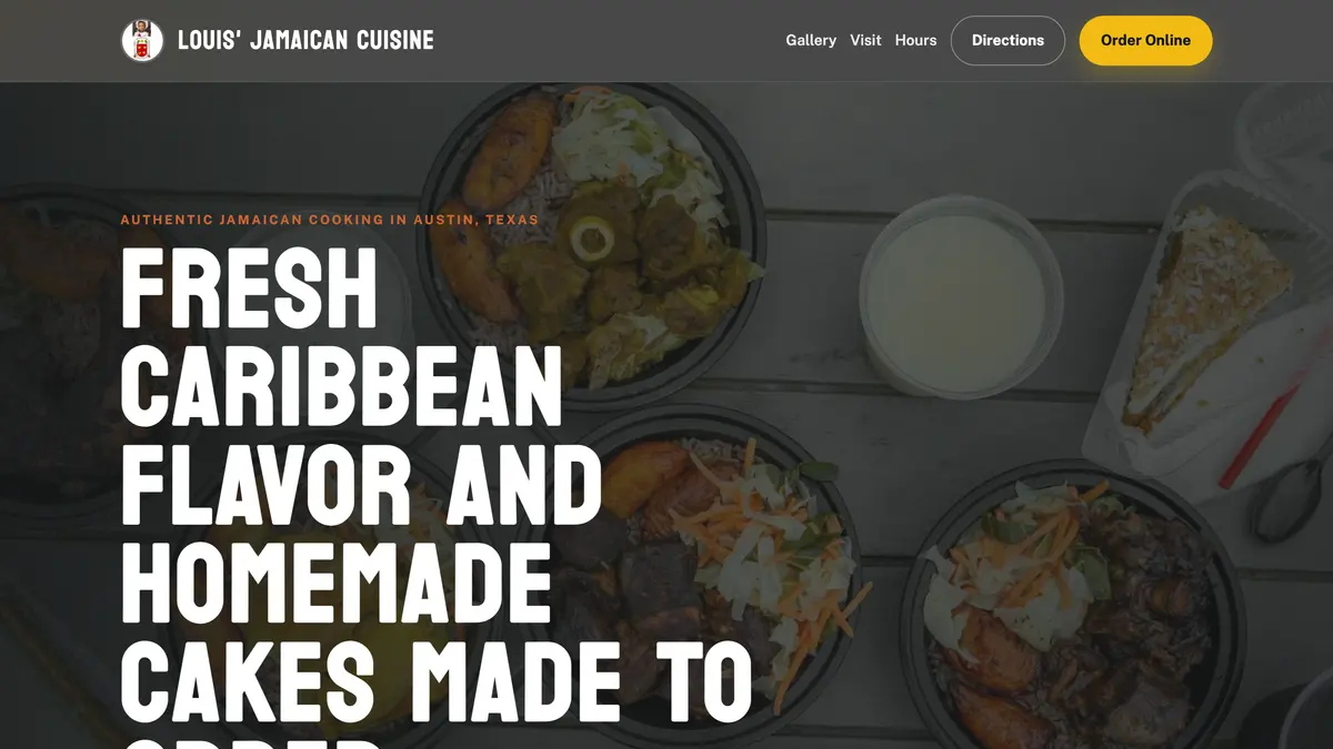 Louis' Jamaican Cuisine website on a laptop