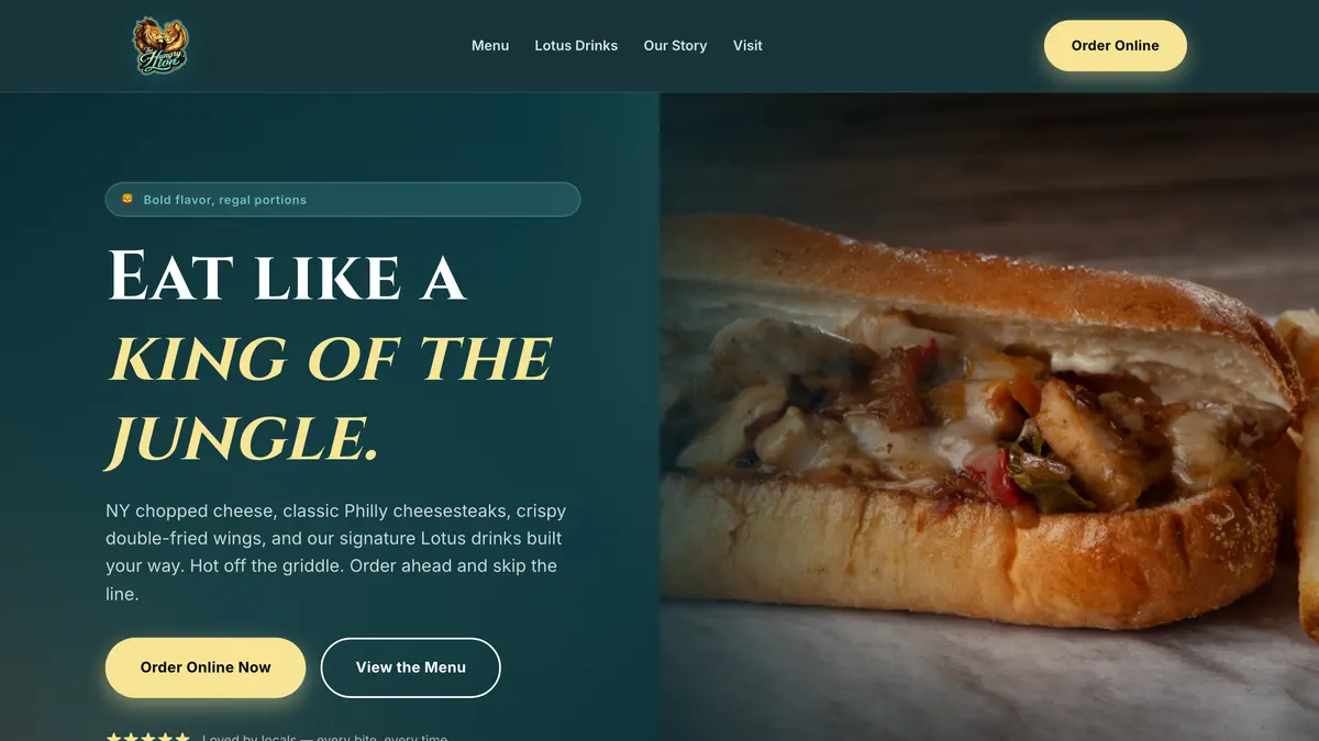 The Hungry Lion website on a laptop